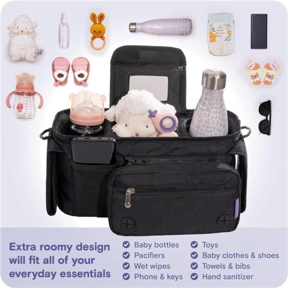 Stroller Organizer with Cup Holders - Stroller Caddy with Detachable Bag - Picture 2 of 6